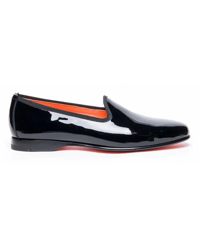 Santoni Loafer Glossy Black Patent Leather Loafers schwarz Schwarz