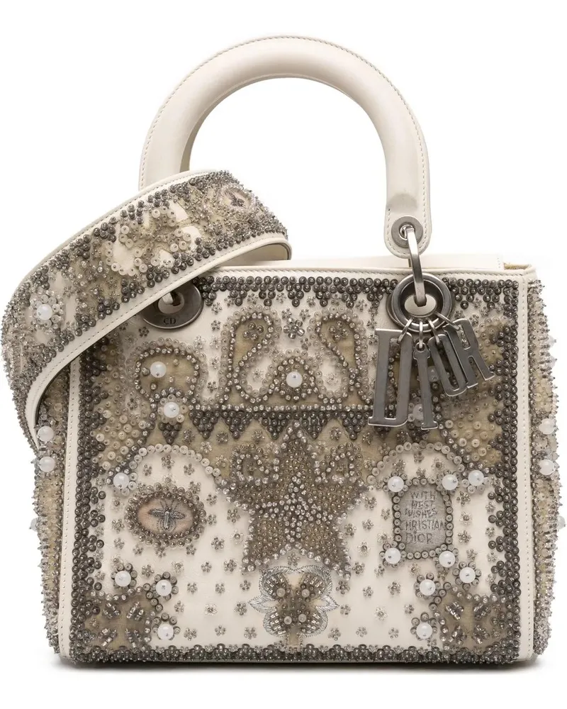 Dior Hobo Bags Medium Lambskin Embroidered and Beaded Lady D Lite braun Braun