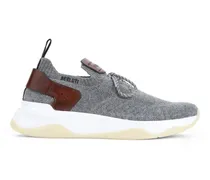 Low-Top Sneaker Knitted Textile Sneakers With Leather Accents grau