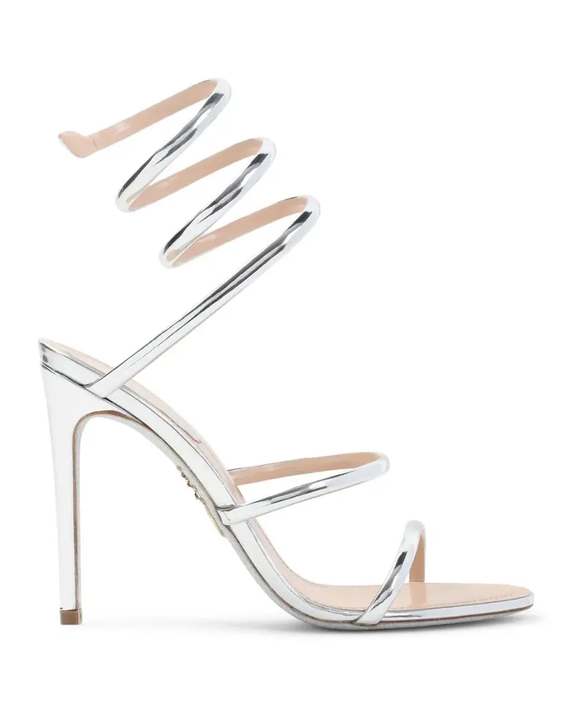 René Caovilla Sandalen Spiraled Ankle Strap Sandals With Metallic Finish silberfarben 