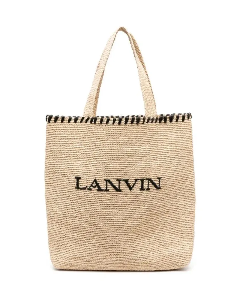 Lanvin Shopper & Totes Embroidered Logo Raffia Tote Bag beige Beige