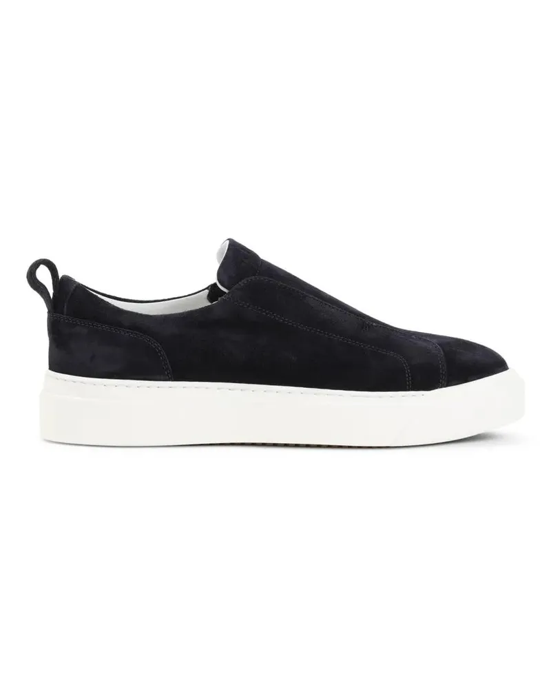 Kiton Low-Top Sneaker Blue Suede Slip-On Sneakers With White Sole blau Blau