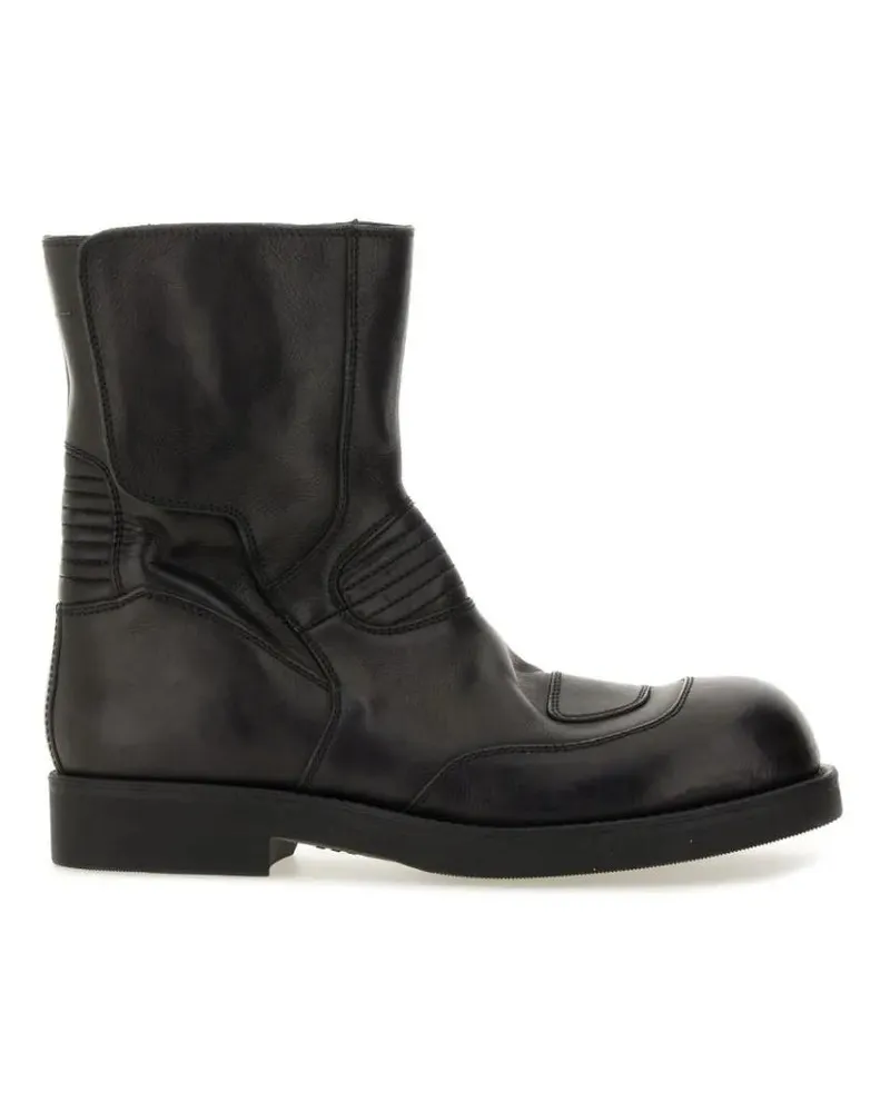 Maison Margiela Stiefel Mid-Calf Black Leather Biker Boots schwarz Schwarz