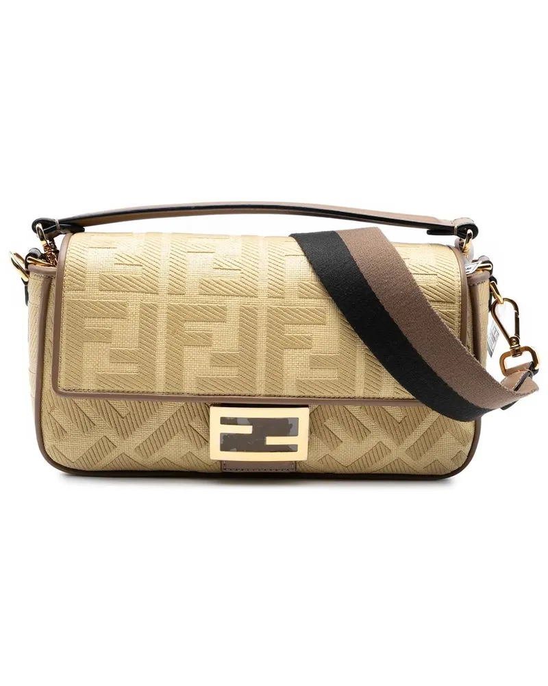 Fendi Hobo Bags Medium Embroidered Canvas Baguette Satchel braun Braun