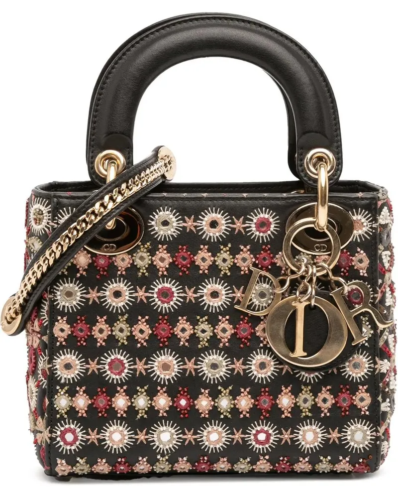 Dior Hobo Bags Mini Calfskin Beaded Embroidered Lady Dior schwarz Schwarz