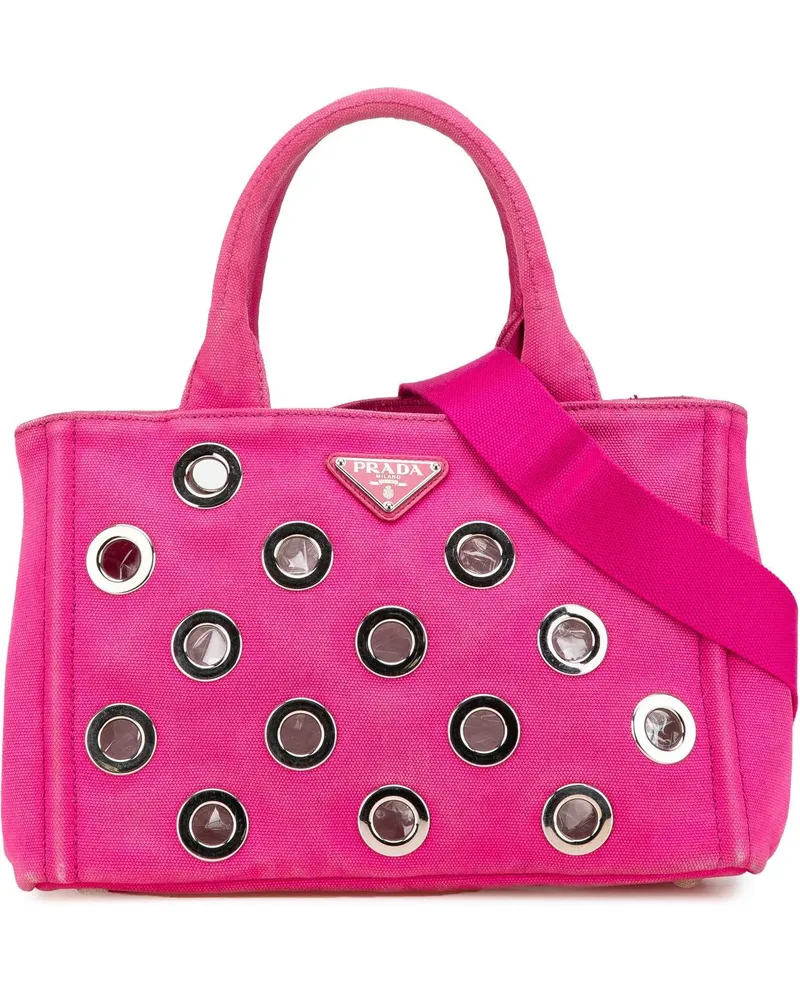 Prada Hobo Bags 2013-2024 Small Canvas Canapa Grommet Satchel pink Rosa