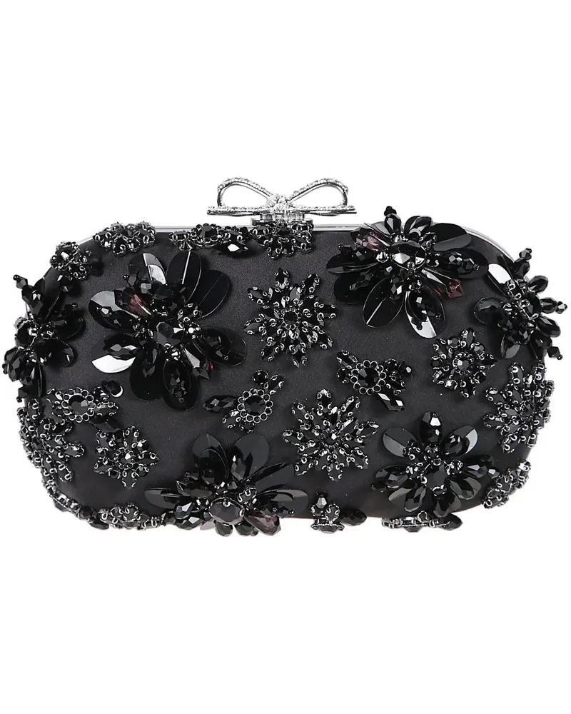 Self-Portrait Crossbody Bags Satin Floral Crystal Clutch Bag Black schwarz Schwarz