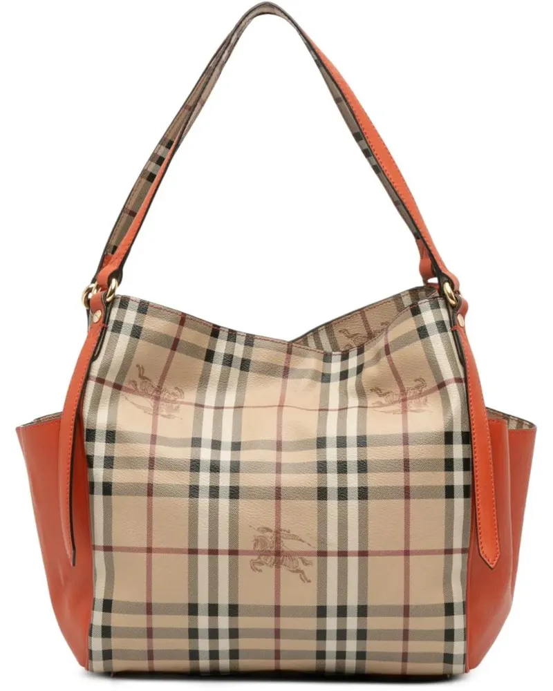 Burberry Shopper Small Leather Trimmed Haymarket Check Coated Canva braun Braun