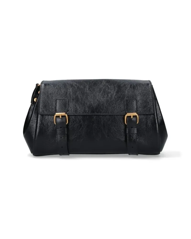 Dries van Noten Hobo Bags Textured Leather Shoulder Bag With Gold-Tone Buckl schwarz Schwarz