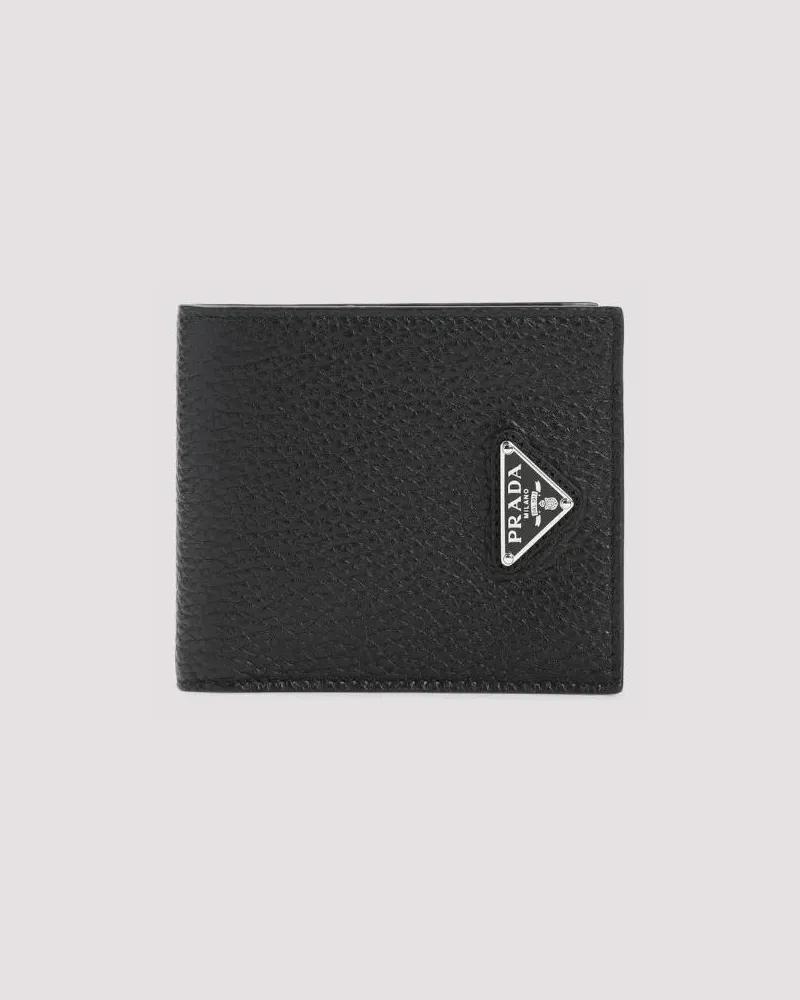 Prada Portemonnaies Billford Black Calf Leather Wallet schwarz Schwarz