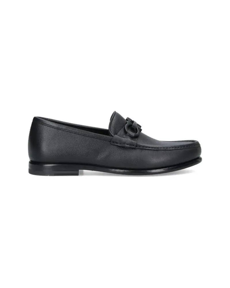 Ferragamo Loafer Black Leather Loafers With Tone-On-Tone Logo Buckl schwarz Schwarz