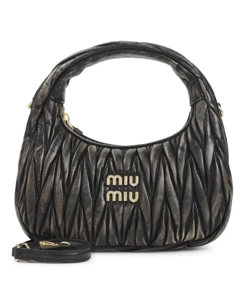 Miu Miu Hobo Bags Brown Leather Shoulder Bag schwarz Schwarz