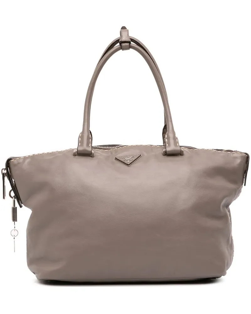 Prada Shopper City Calf Hand Stitched Zip Tote braun Braun