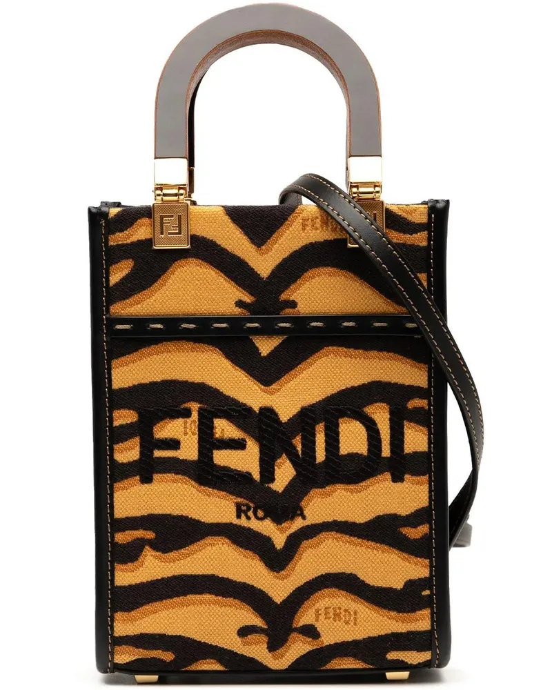 Fendi Hobo Bags Mini Embroidered Canvas Tiger Print Sunshine Shopp braun Braun