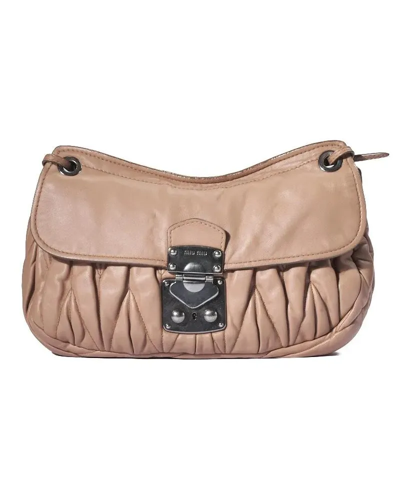 Miu Miu Hobo Bags Small Chain In Embossed Leather In Powder beige Beige