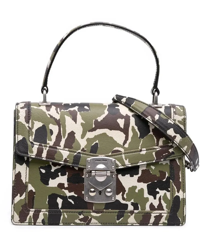 Miu Miu Hobo Bags Leather Camouflage Satchel grün Grün