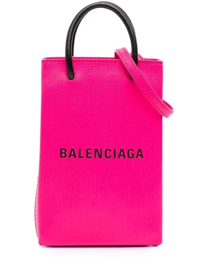 Balenciaga Hobo Bags Mini Calfskin Logo Shopping Phone Holder rosa Gold
