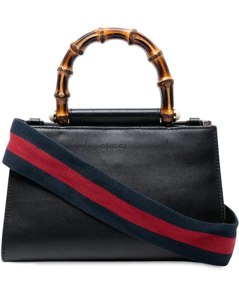 Gucci Hobo Bags Mini Nappa Bamboo Nymphaea Top Handle Bag schwarz Schwarz