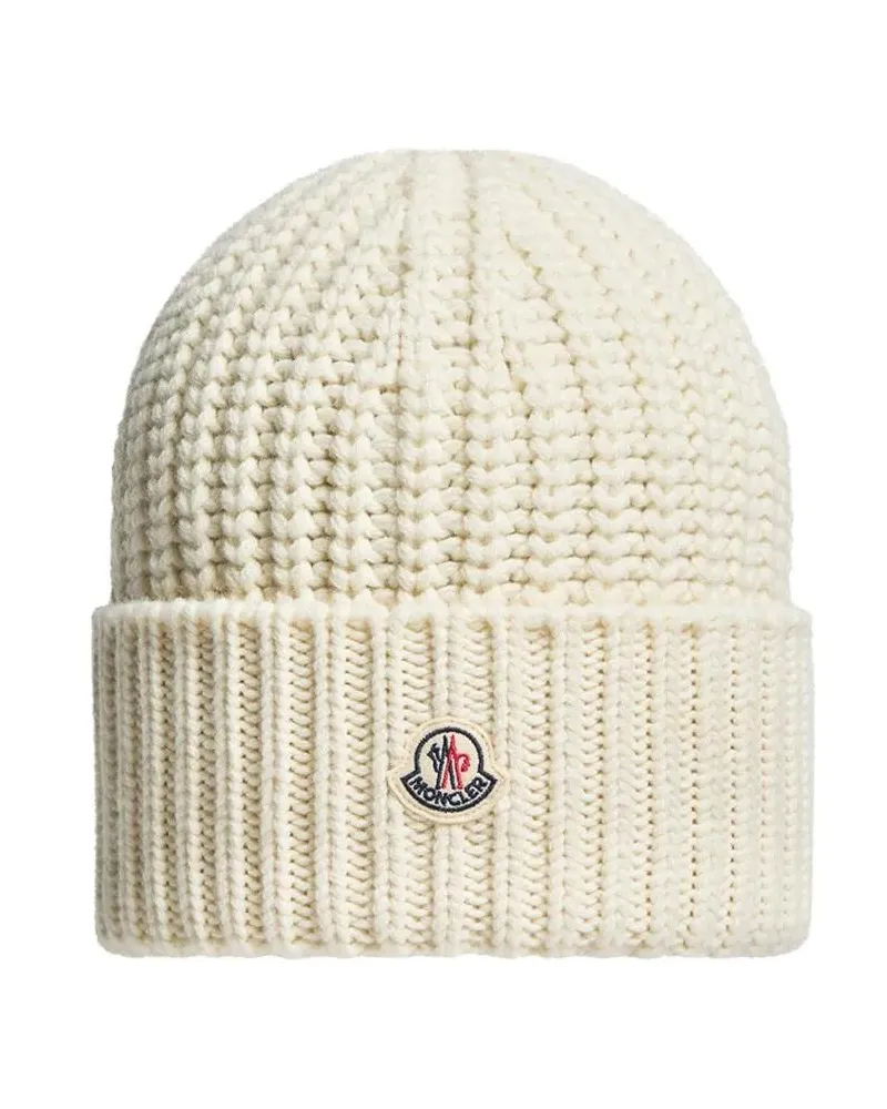 Moncler Caps & Mützen Ribbed Knit Beanie With Logo Detail beige Beige