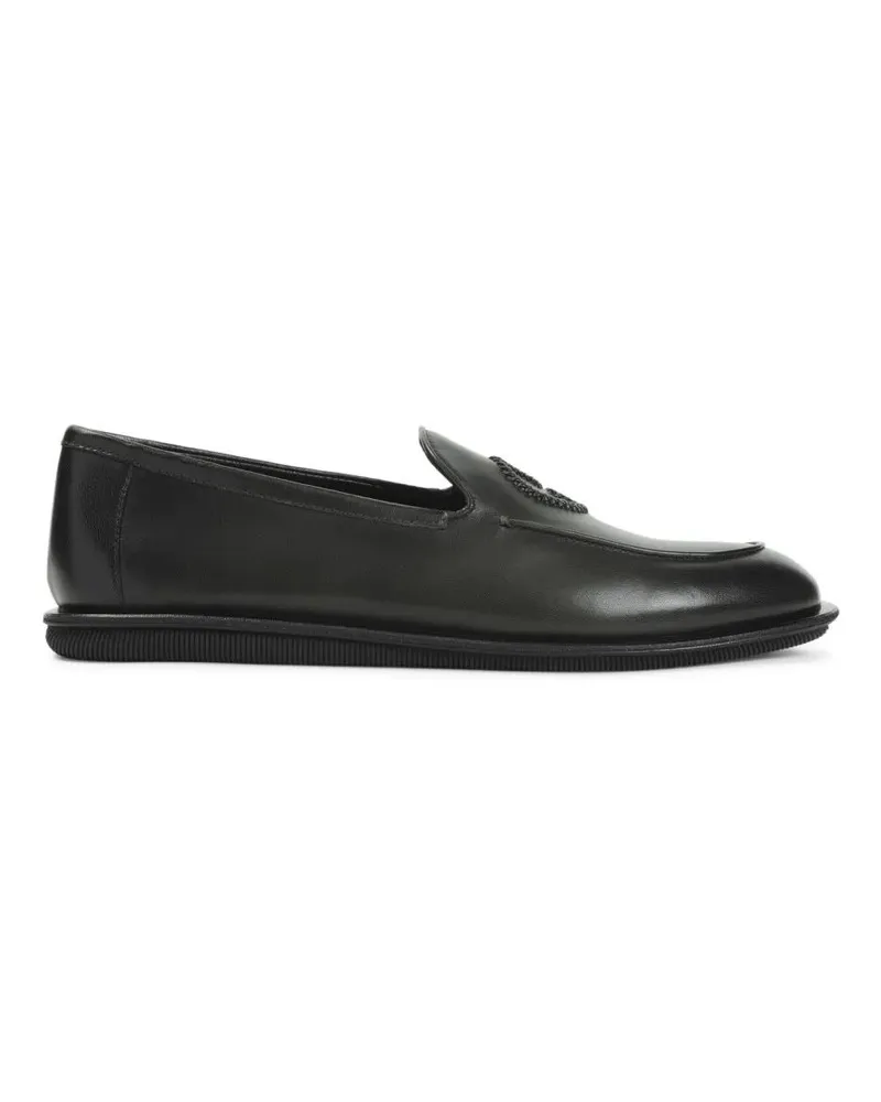 Giorgio Armani Loafer Minimalist Black Leather Loafers With Rubber Sole schwarz Schwarz