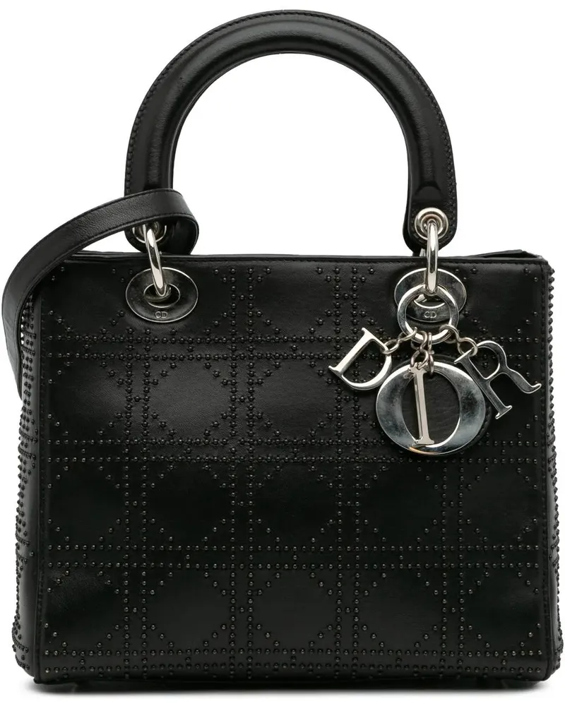 Dior Hobo Bags Medium Calfskin Cannage Studded Lady Dior schwarz Schwarz