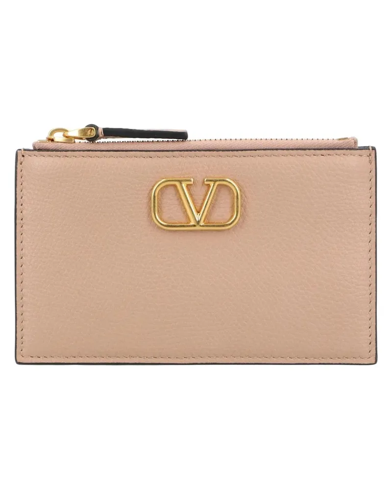 Valentino Garavani Portemonnaie Valentino Leather Zip Cardholder With V Logo Plaqu beige Beige