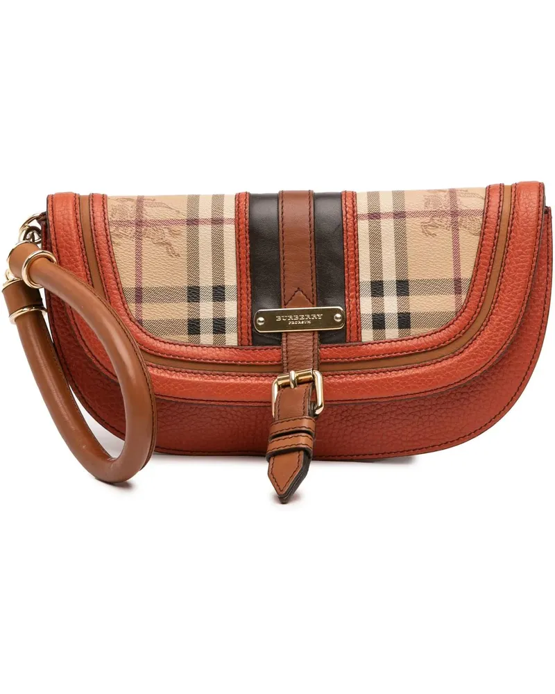 Burberry Clutches Haymarket Check Coated Canvas and Grained Leather braun Braun