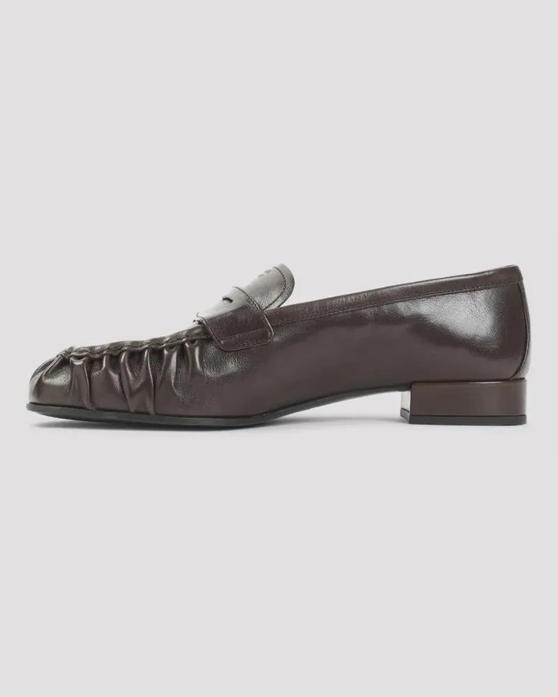 Prada Brown Buffalo Leather Loafers With Gold-Toned Logo grau Grau