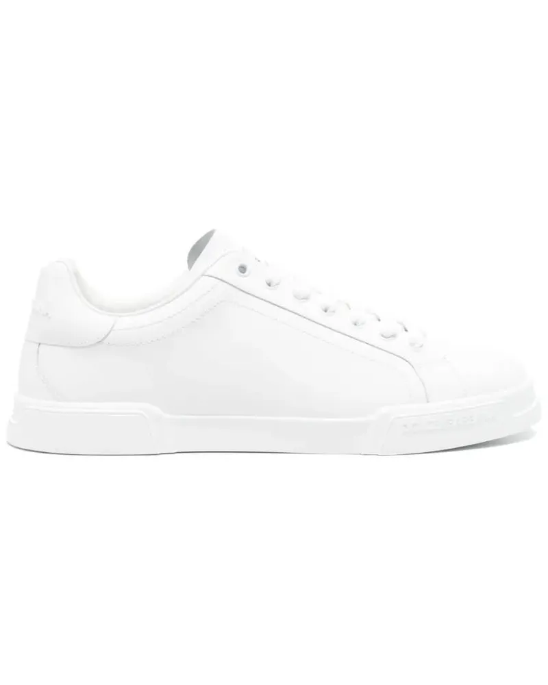 Dolce & Gabbana Low-Top Sneaker Minimalist White Leather Sneakers With Logo Patch weiß Weiß