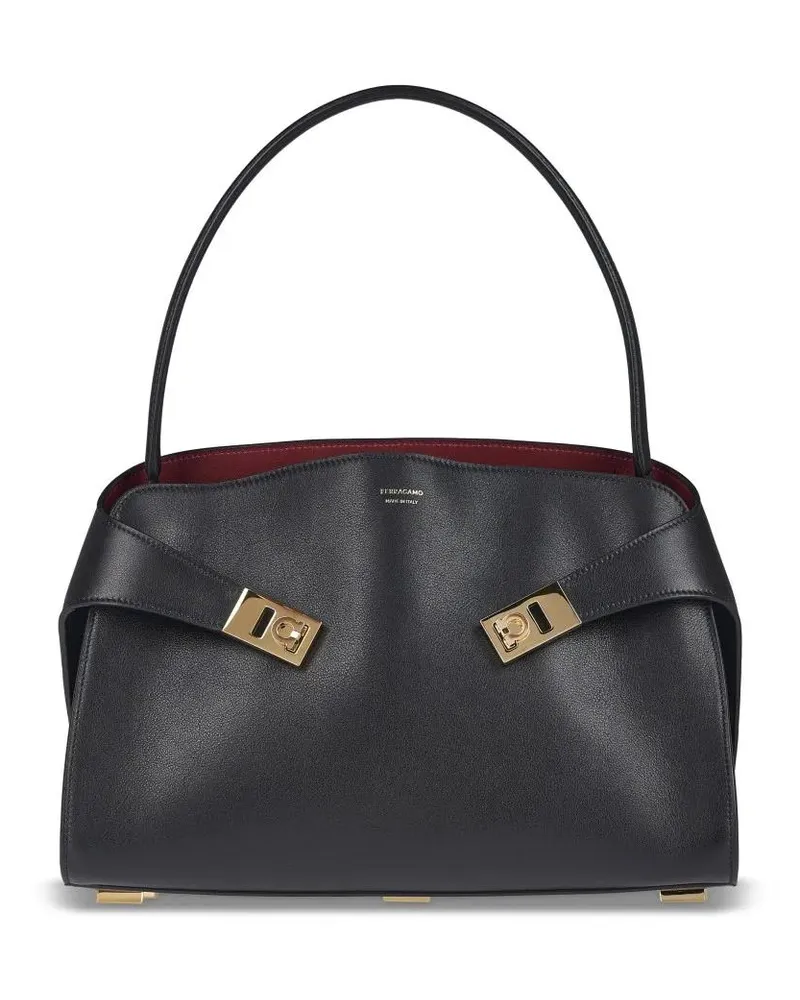 Ferragamo Crossbody Bags Structured Smooth Leather Handbag With Gold-Tone H grau Grau