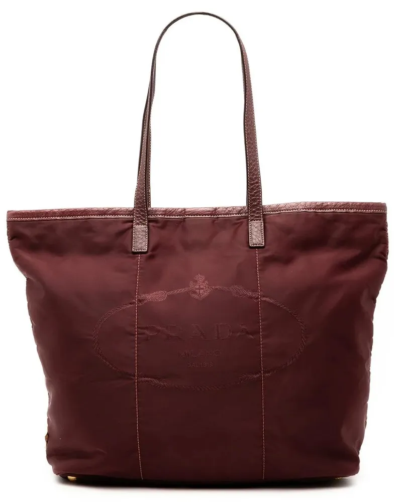 Prada Shopper Tessuto Canapa Logo Tote rot Rot