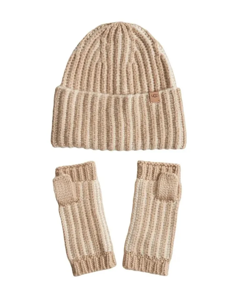 UGG Caps & Mützen Ribbed Beanie And Fingerless Gloves Set beige Beige
