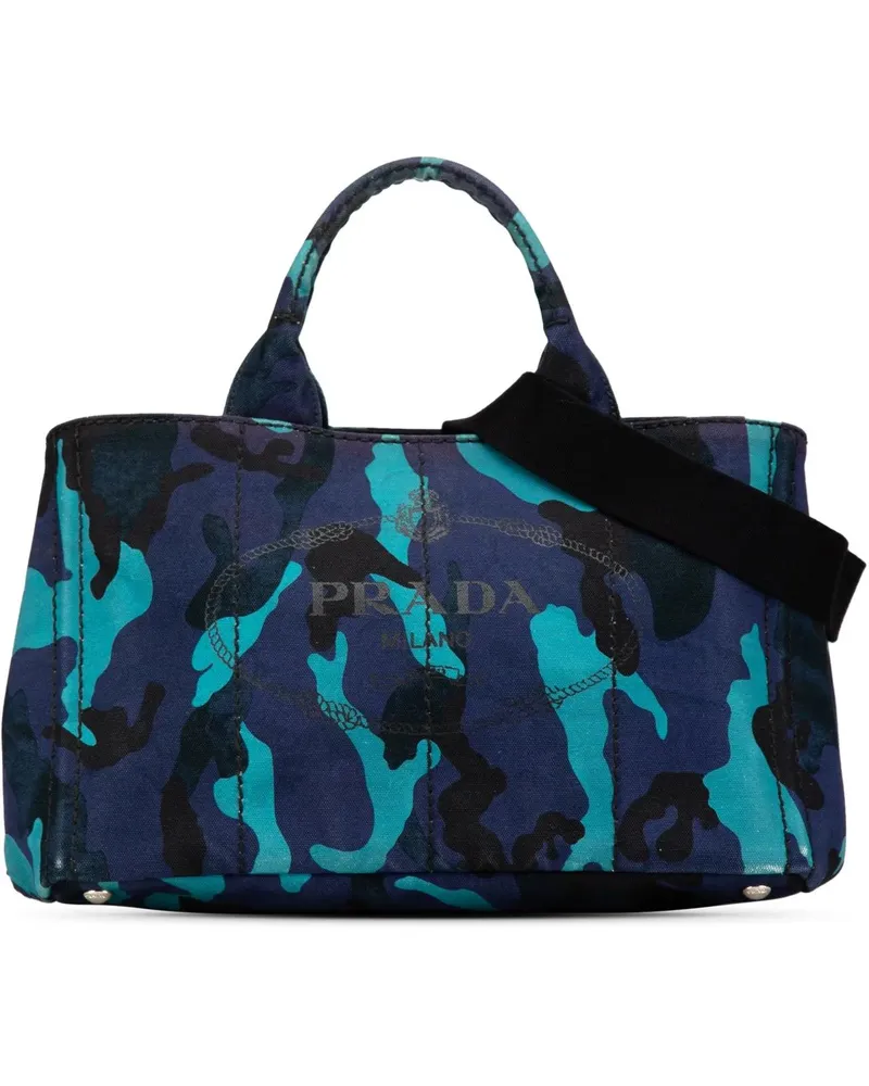 Prada Hobo Bags 2013-2024 Canvas Camouflage Canapa Logo Satchel blau Blau