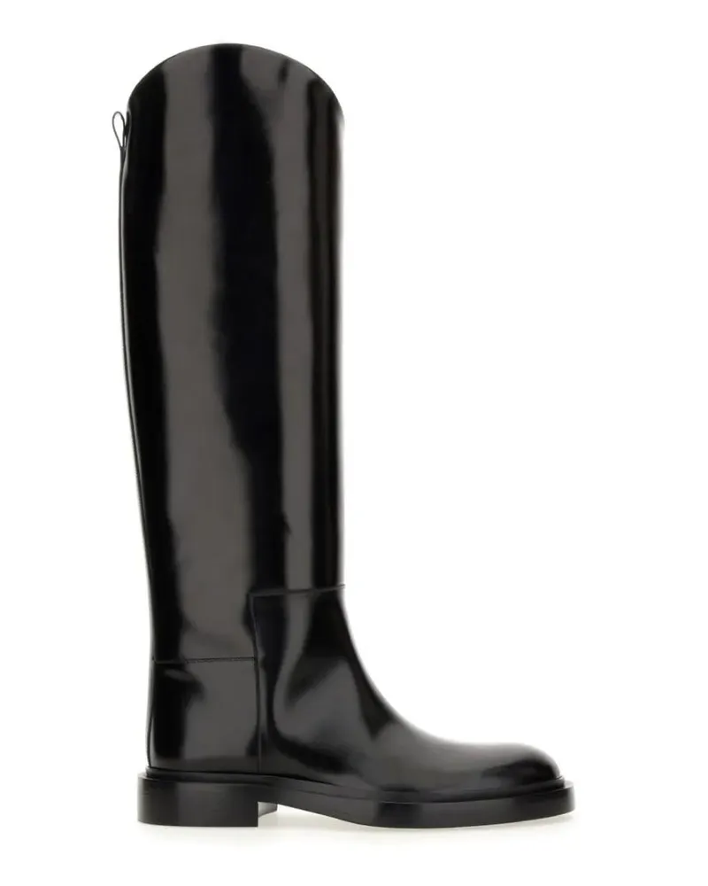 Jil Sander Stiefel Glossy High-Shaft Leather Boots schwarz Schwarz
