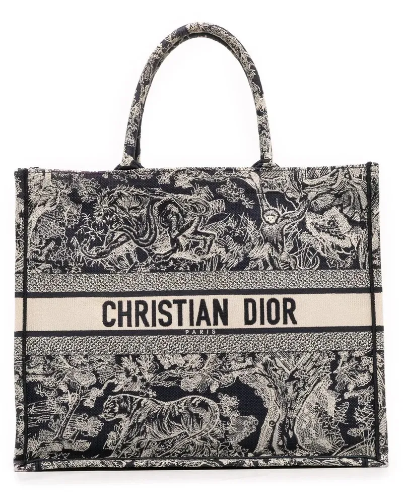 Dior Shopper Large Canvas Toile de Jouy Reverse Embroidered Boo blau Blau