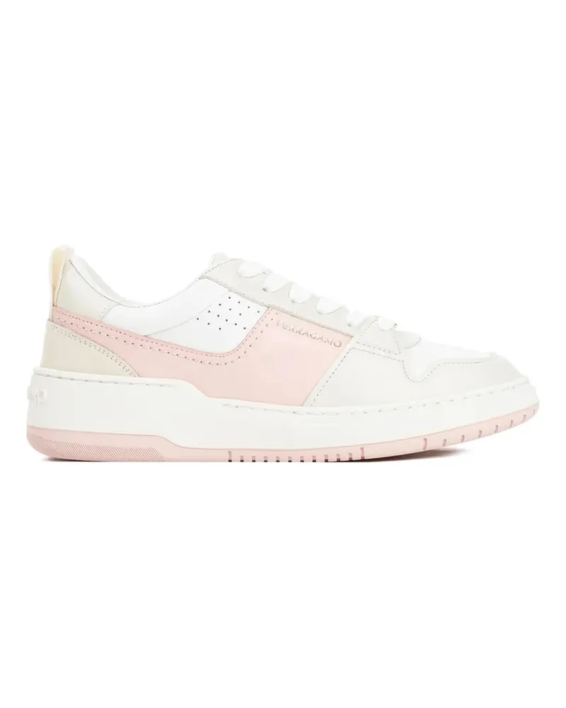 Ferragamo Low-Top Sneaker White And Pink Leather Dennis Sneakers weiß Weiß