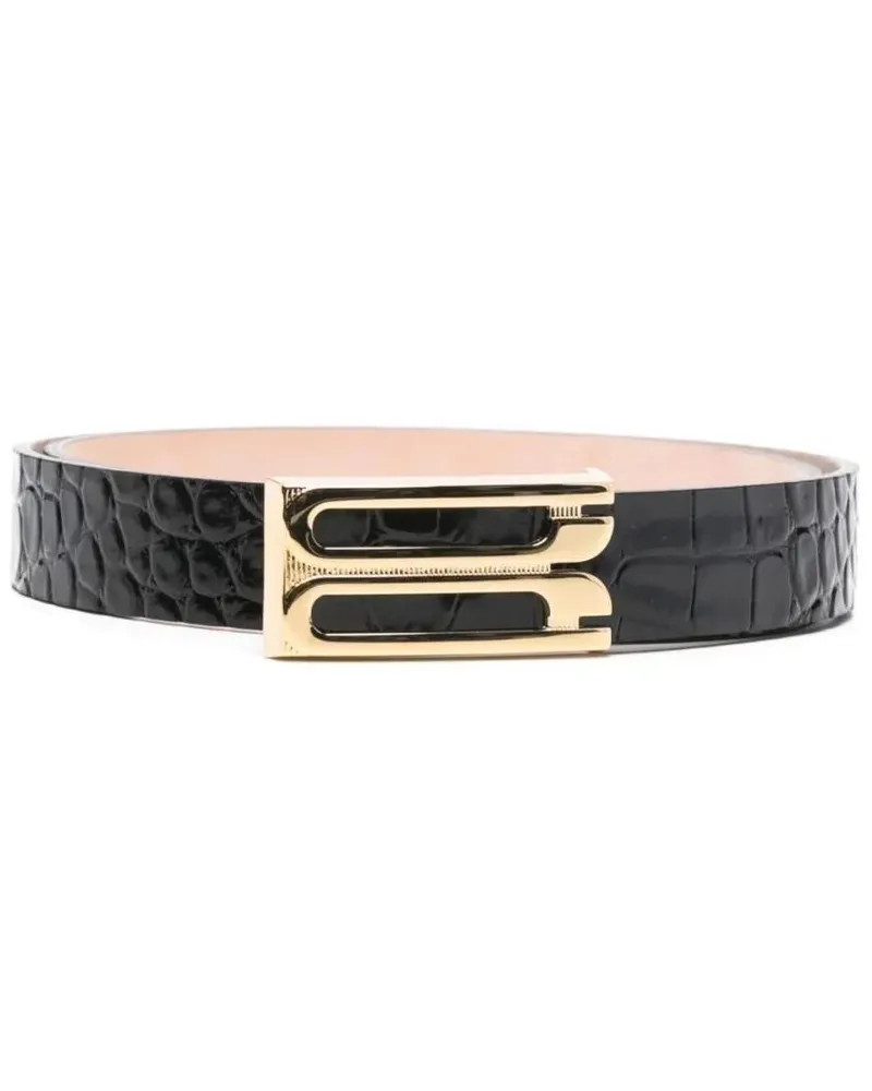 Victoria Beckham Gürtel Black Calf Leather Belt With Patent Finish And Gol schwarz Schwarz