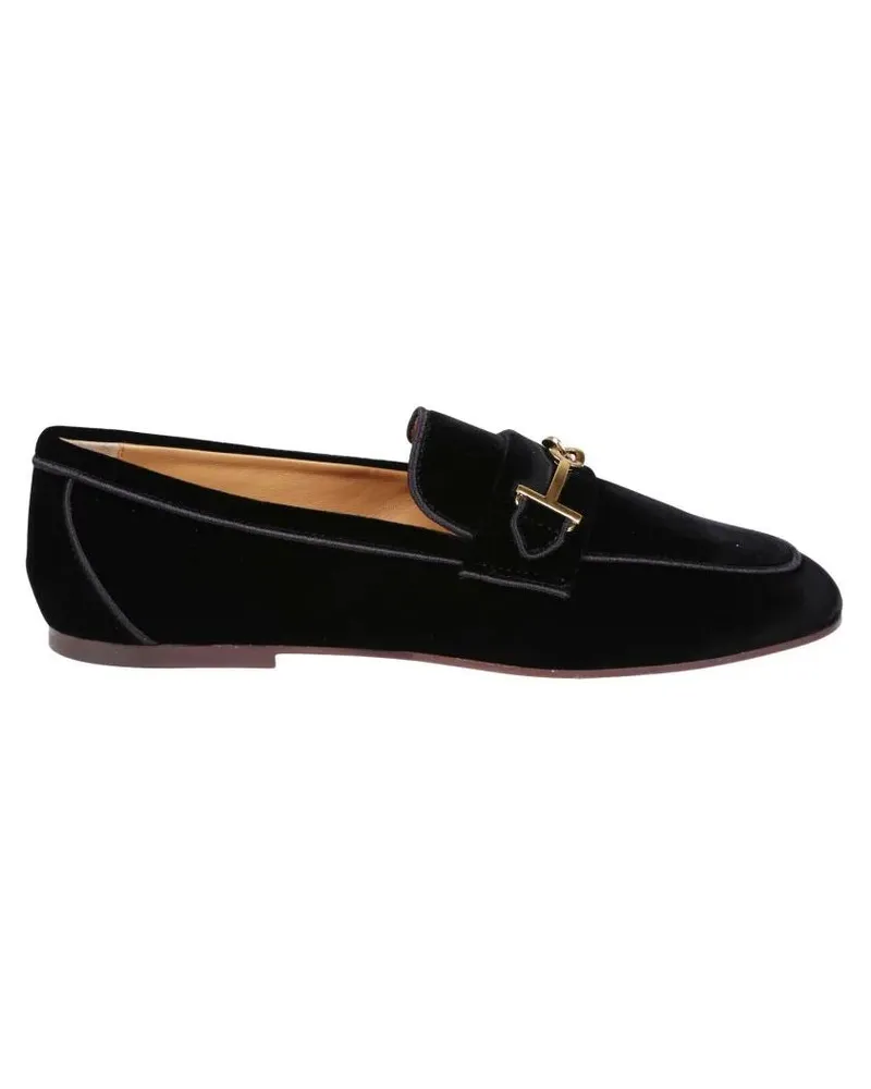 TOD'S Moccasins With Gold-Tone Buckle Detail And Soft Te schwarz Schwarz