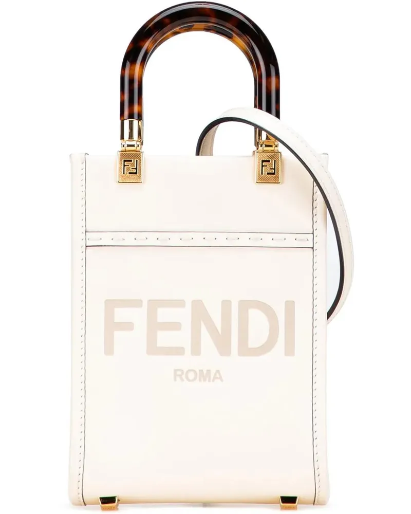 Fendi Hobo Bags Mini Leather Sunshine Shopper Tote weiß Weiß