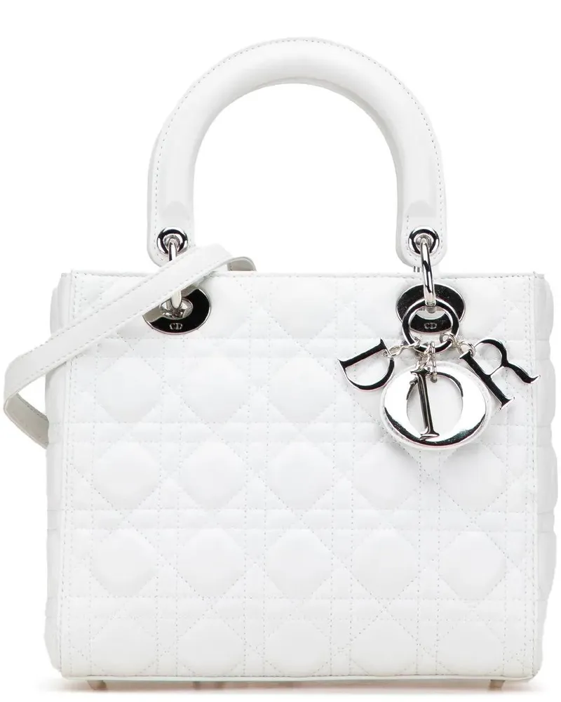 Dior Hobo Bags Medium Lambskin Cannage Lady Dior weiß Weiß