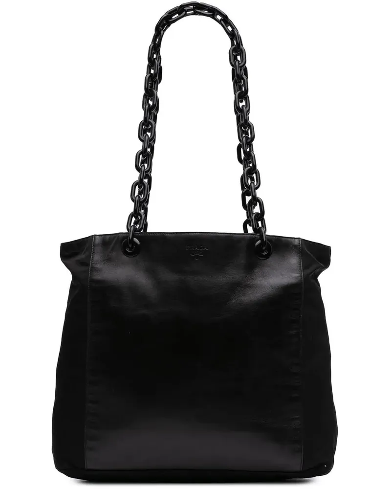 Prada Shopper Tessuto and Leather Chain Tote schwarz Schwarz