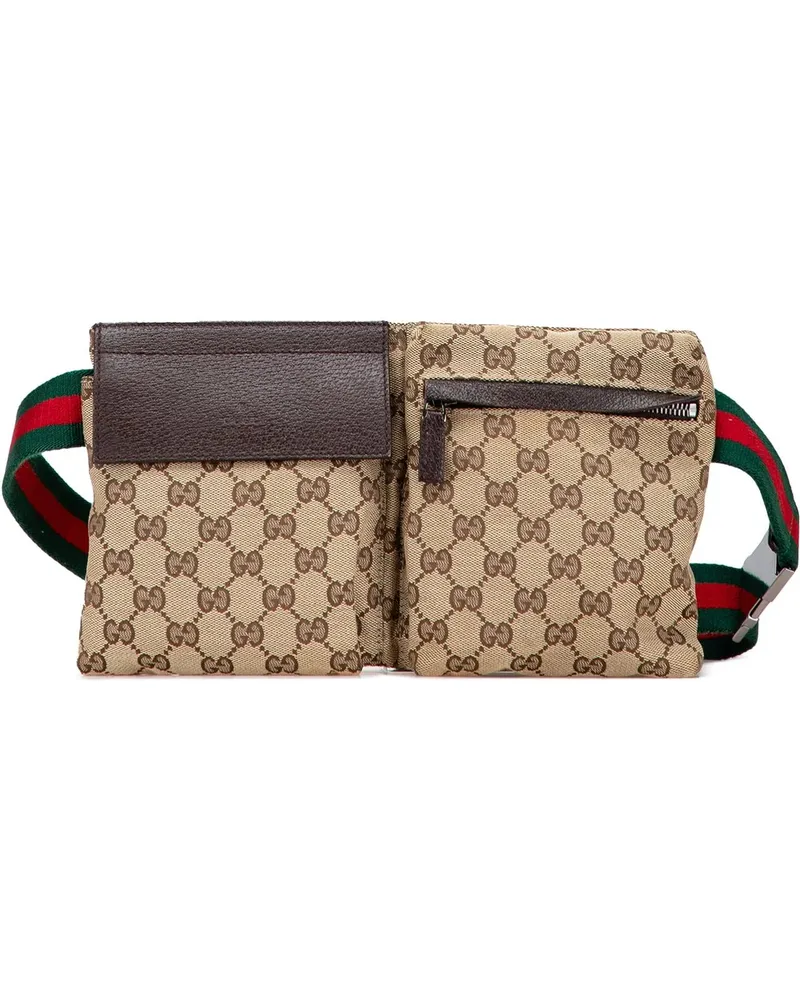 Gucci Bauchtaschen GG Canvas Web Double Pocket Belt Bag braun Braun