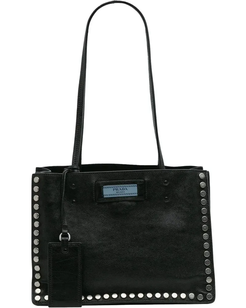 Prada Shopper Glace Calf Studded Etiquette Tote schwarz Schwarz