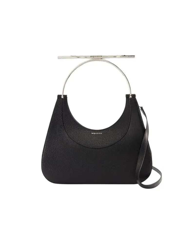 Alexander McQueen Hobo Bags Cross Bar Purse - Leather - Black/Silver schwarz Schwarz