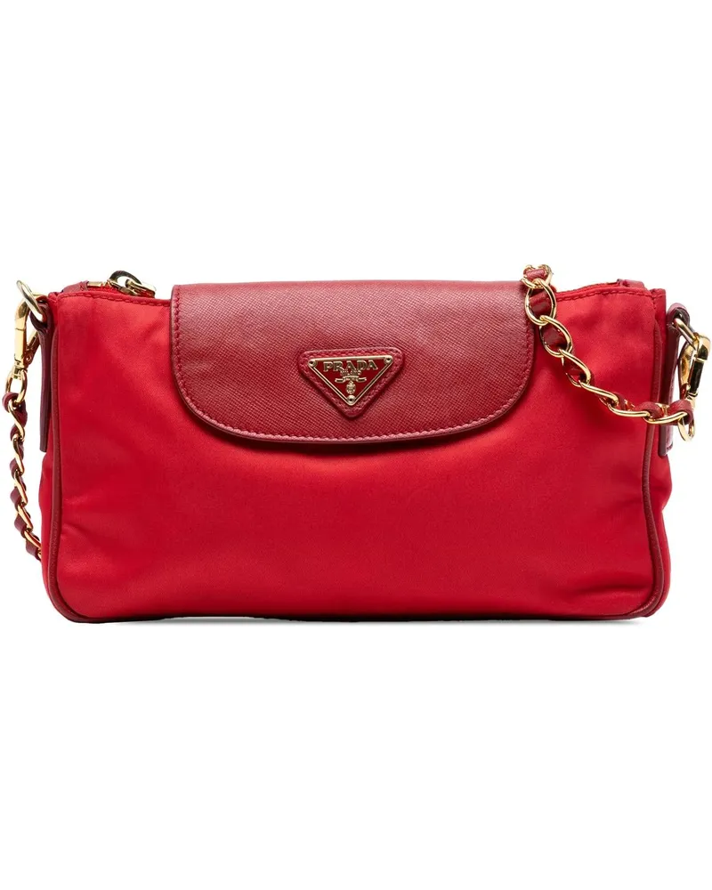 Prada Hobo Bags Saffiano Trimmed Tessuto Chain Crossbody rot Rot