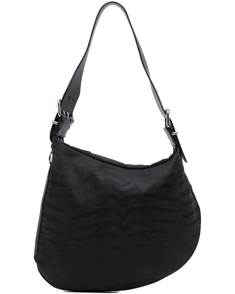 Fendi Hobo Bags Zebra Print Canvas Oyster Hobo schwarz Schwarz