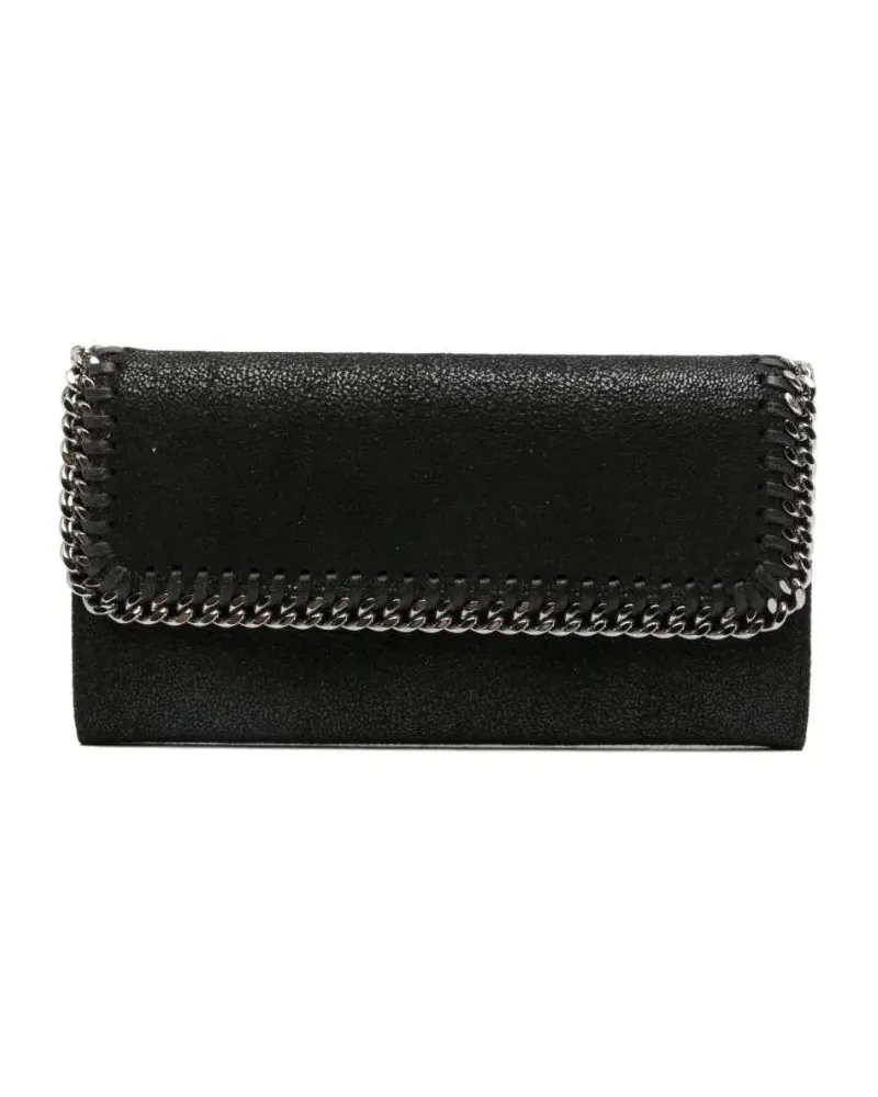 Stella McCartney Portemonnaie Textured Black Wallet With Silver Chain Trim schwarz Schwarz