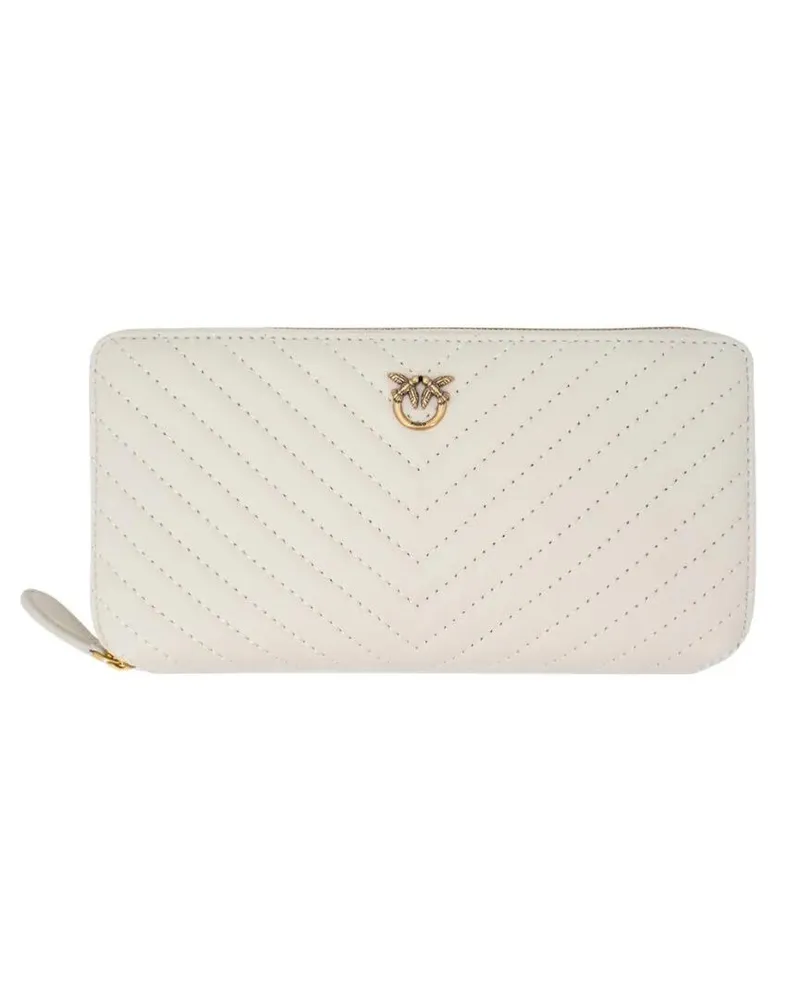 Pinko Portemonnaie White Quilted Leather Wallet With Gold-Plated Logo weiß Weiß