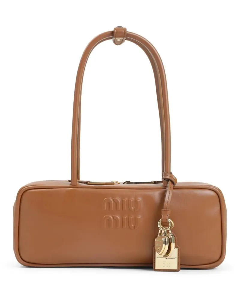 Miu Miu Hobo Bags Rectangular Calf Leather Handbag With Gold-Tone Ch braun Braun