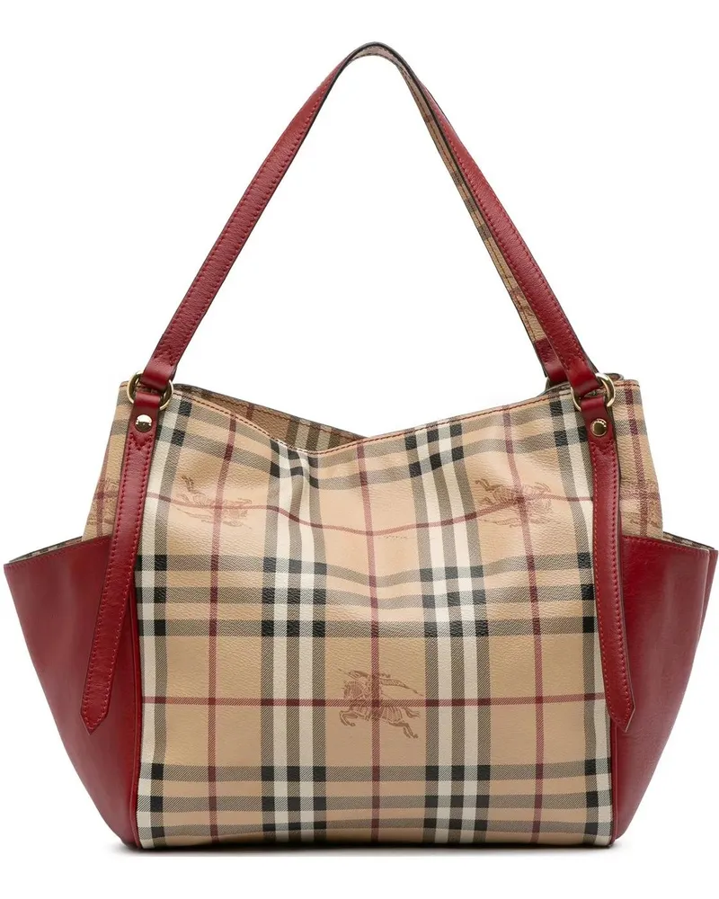 Burberry Shopper Small Leather Trimmed Haymarket Check Coated Canva braun Braun